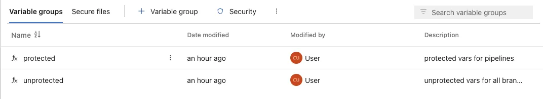 completed variable group setup