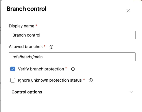 variable group branch control settings