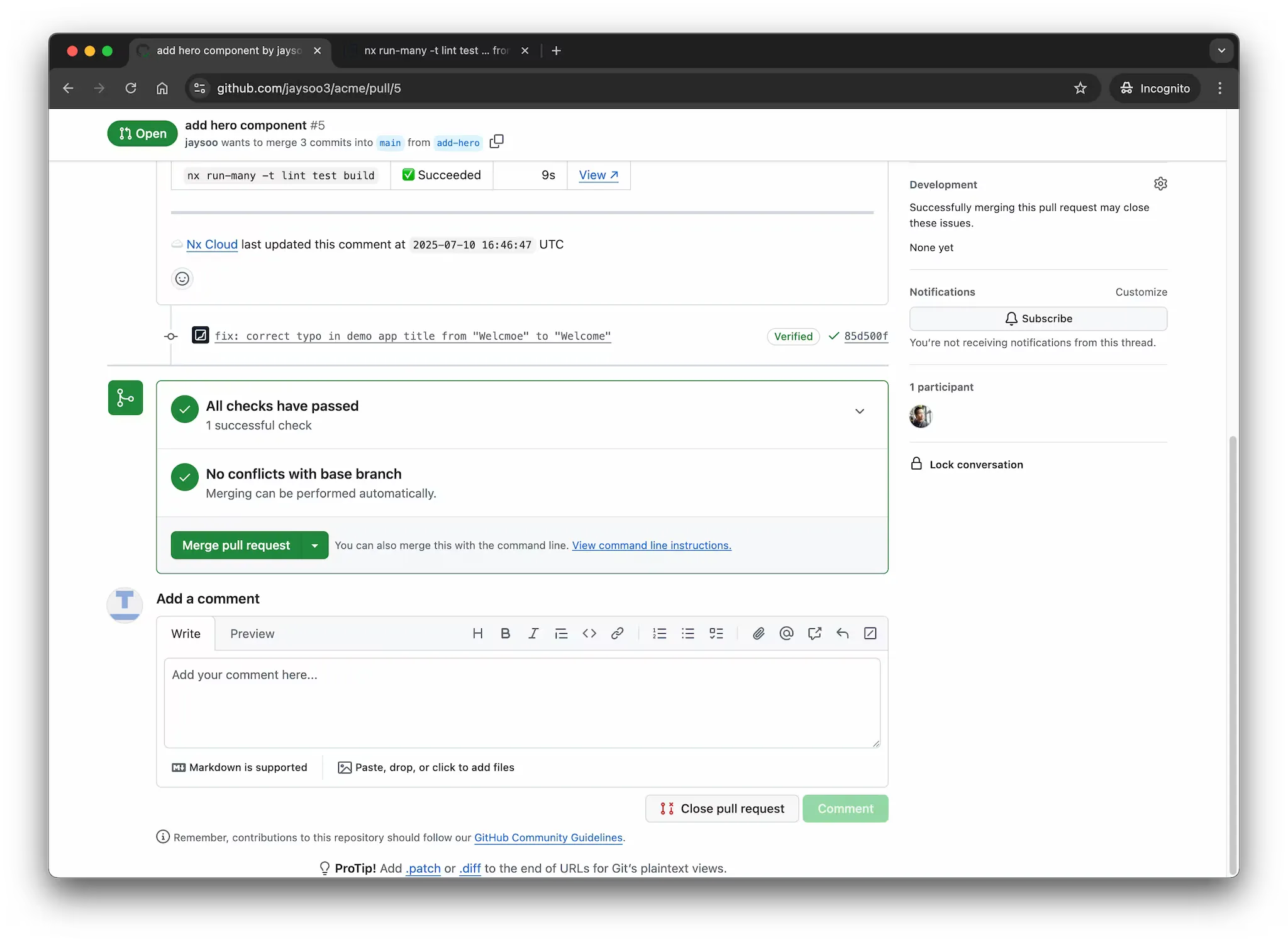 Pull request is green