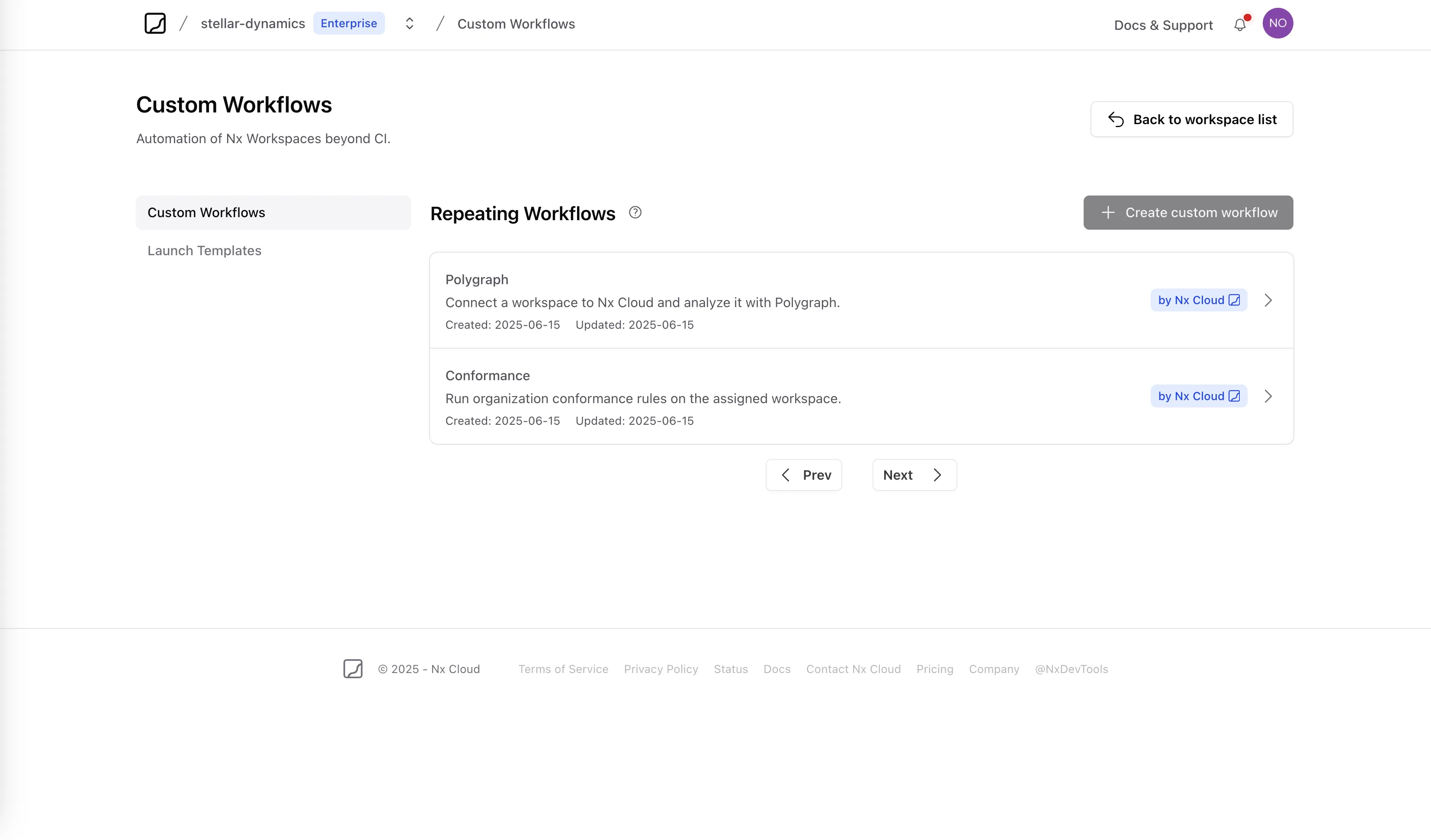 custom workflows page