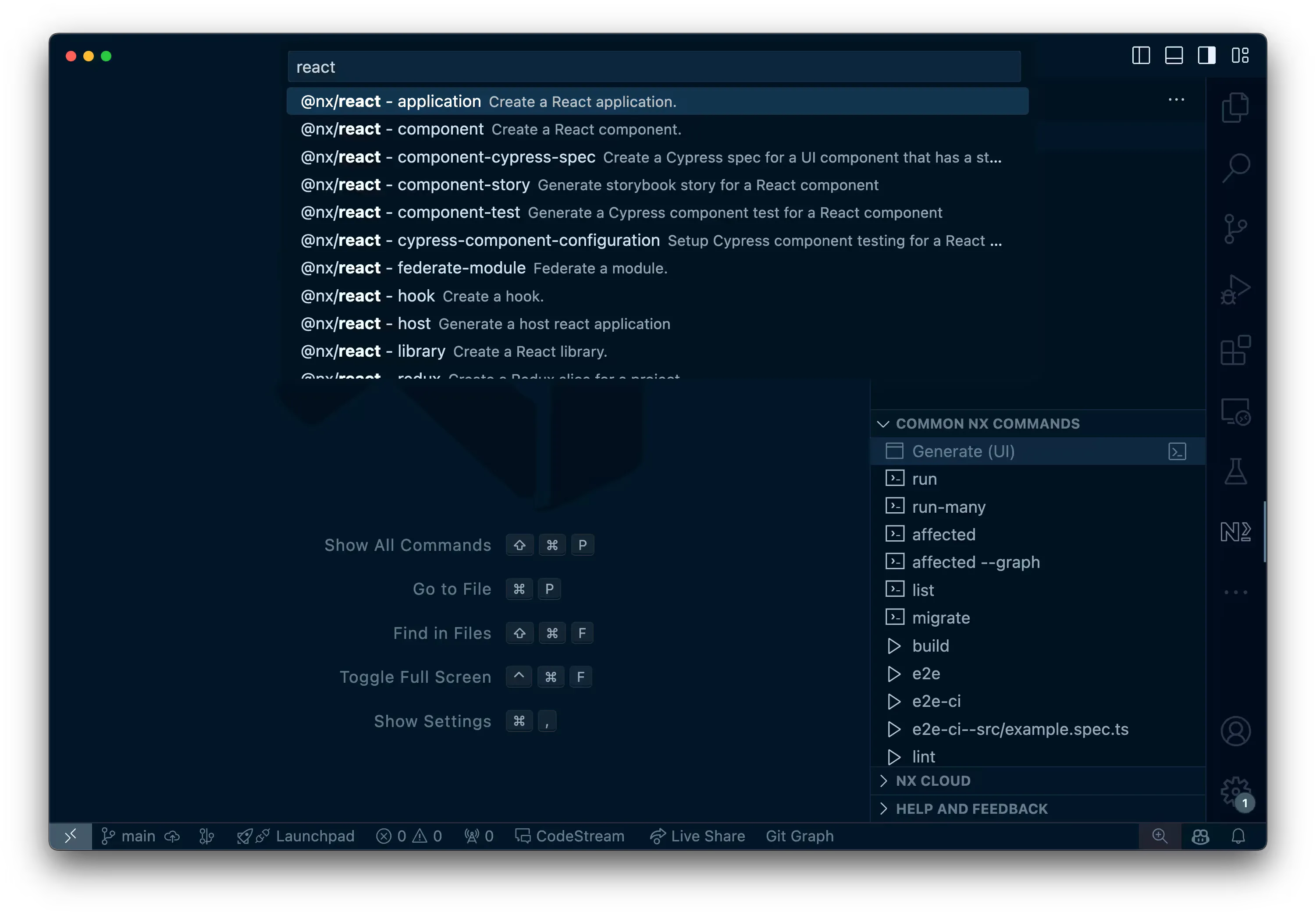 Using Nx Console to run generators