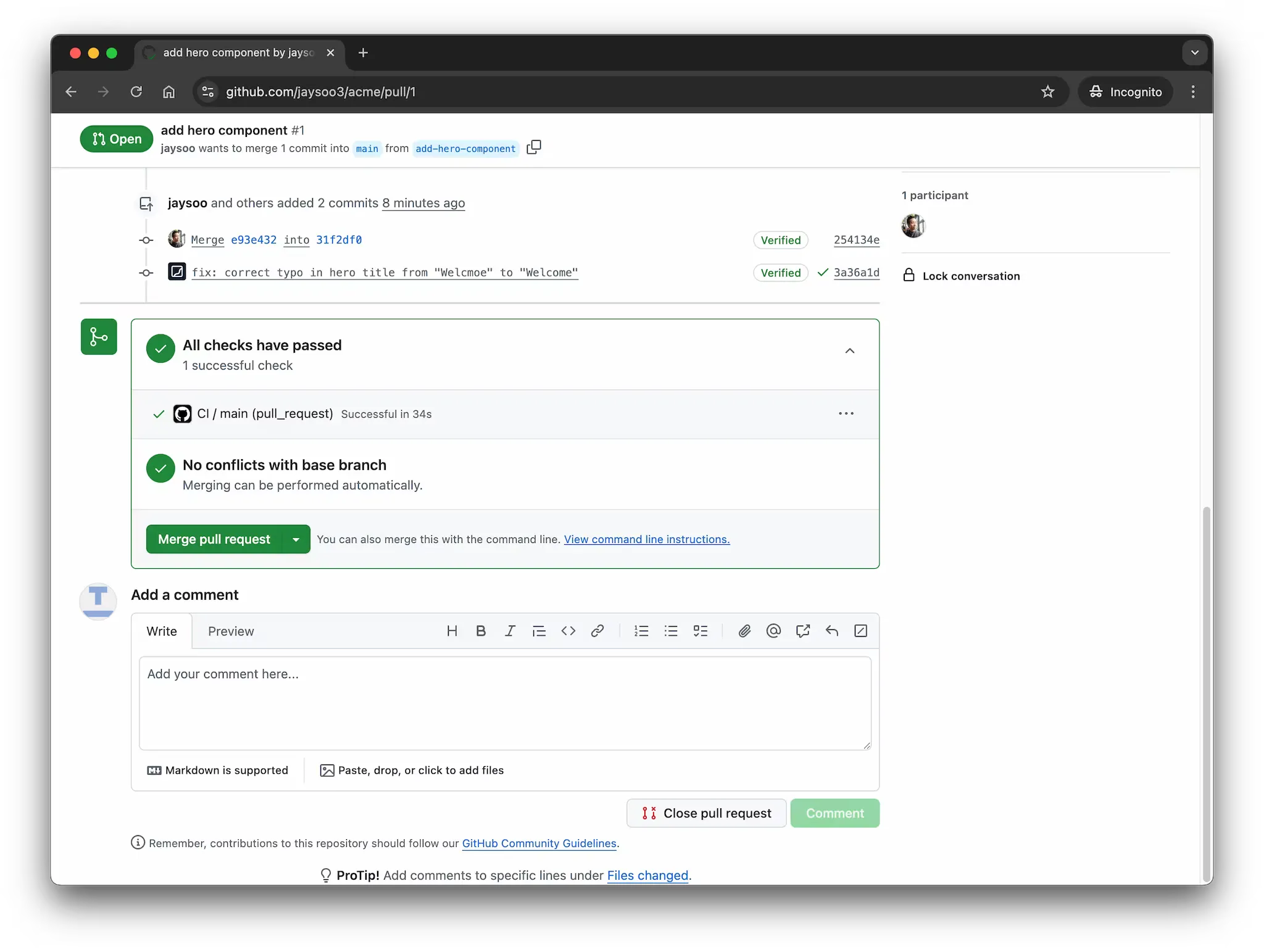 Pull request is green