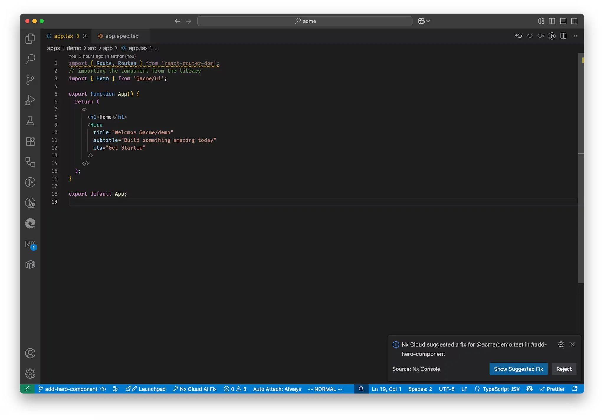 Nx Console with failure notification