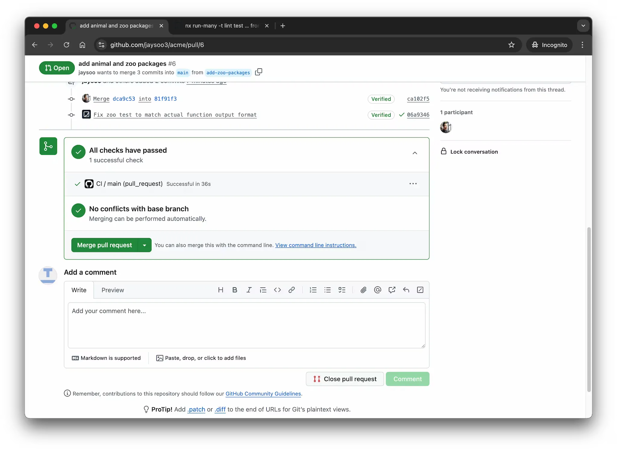 Pull request is green